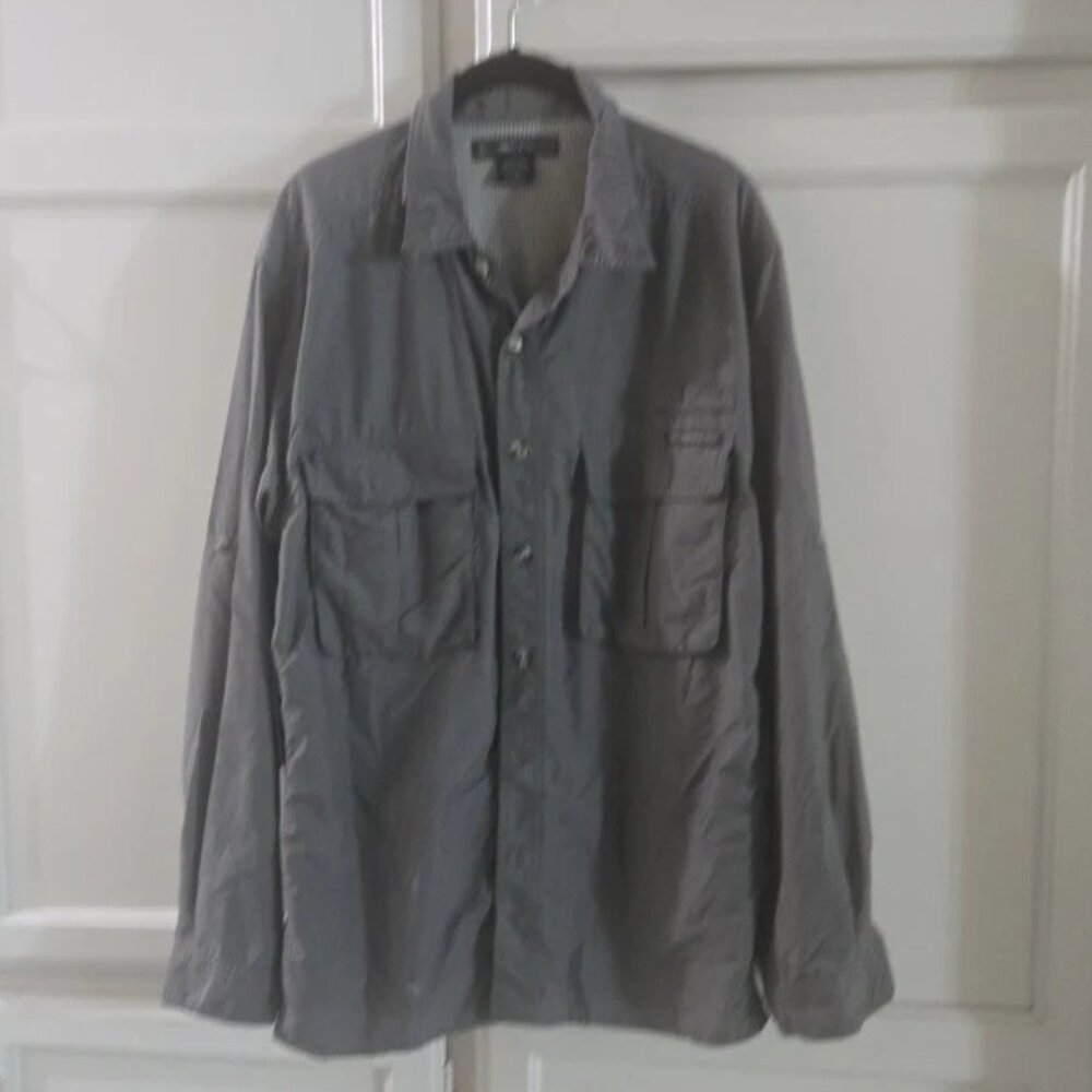 Exofficio Shirt Mens Large Gray Long Sleeve Button Fishing Hiking Vented Outdoor